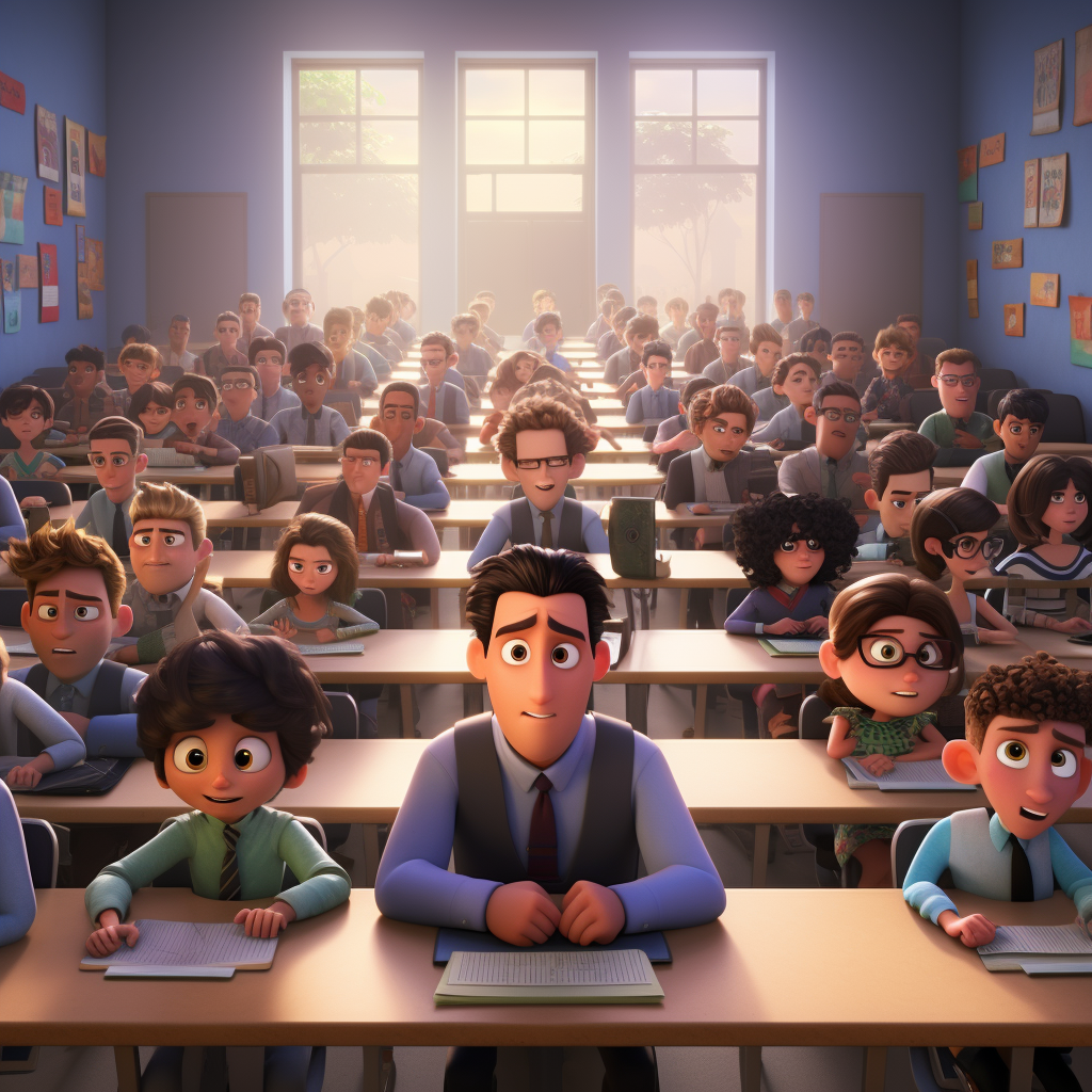 Pixar style students in class